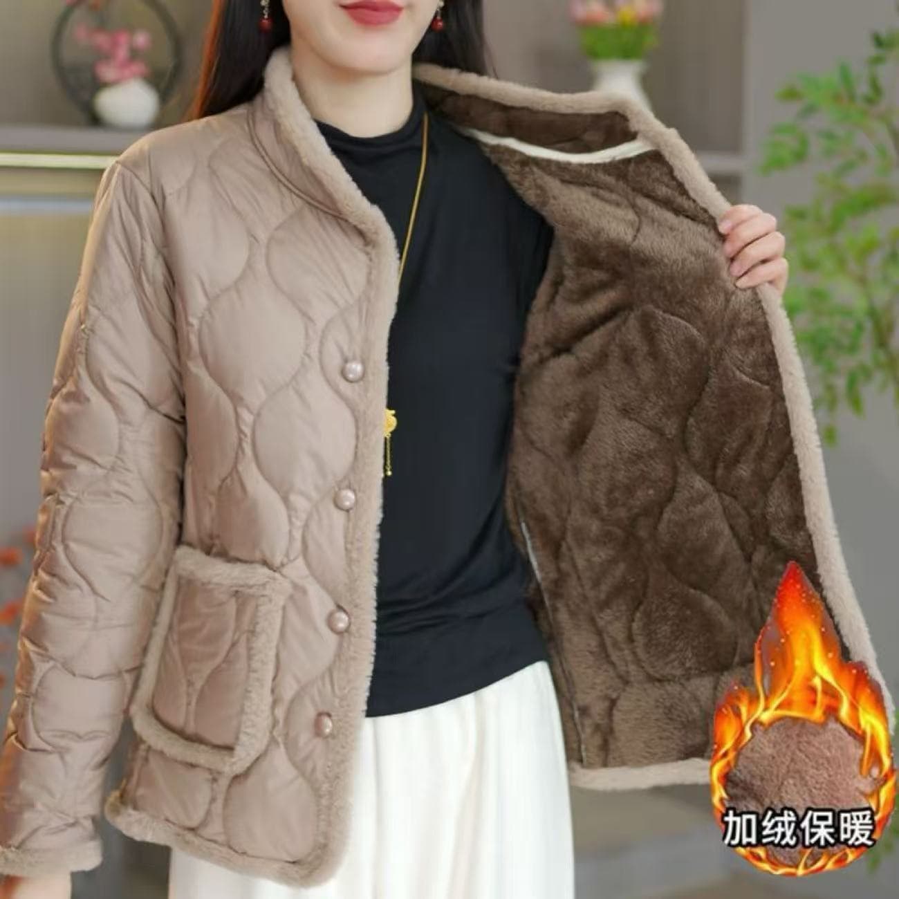 Autumn/Winter Mother Winter New Style Thickened Cotton Coat Middle-aged Fleece-lined Stand Collar Cotton Jacket Chinese-style Warm Outerwear