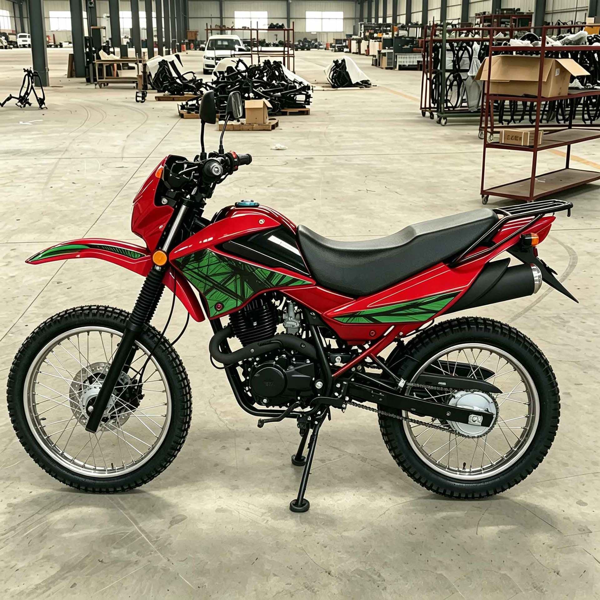 New Red Off-Road Dirt Bike with Hydraulic Suspension and Spoke Wheels, High-Quality Adult Two-Wheel Motorcycle for Cross-Border