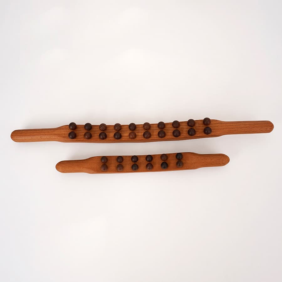Carbonized Beech Wood Double Row 12-Ball Rolling Stick, 20-Ball Massage Wooden Muscle Rolling Tool for Abdominal Meridian Dredging