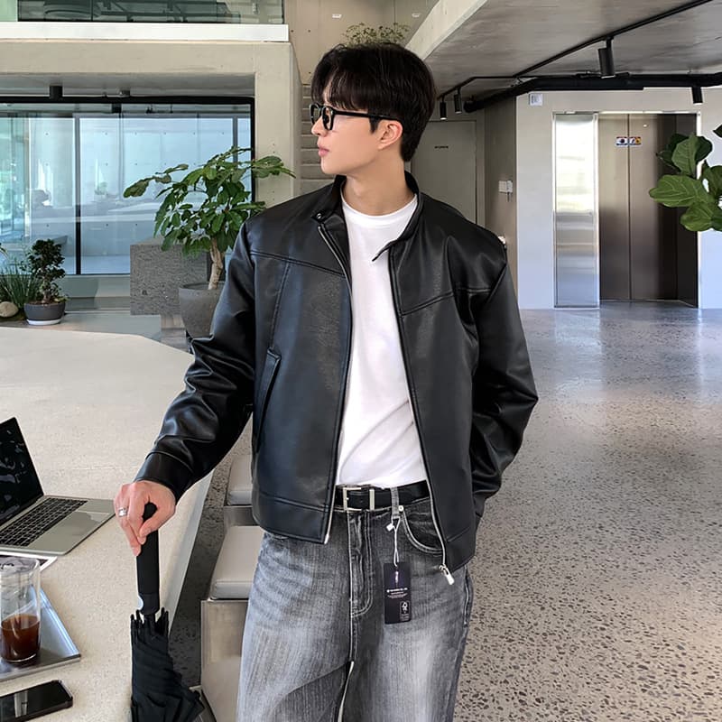 ASCLO American retro high-end motorcycle leather jacket men's spring and autumn trendy brand handsome short stand-collar jacket