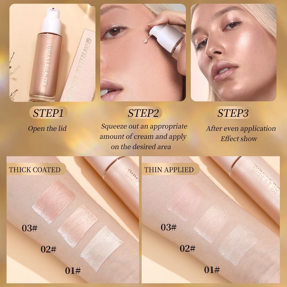 QIBEST Cross-border Body and Face Highlighter Liquid Natural 3D Contouring Shadow Brightening Shimmer Highlighter Iridescent Liquid