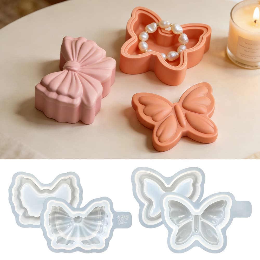 Bow Aromatherapy Candle Cup Silicone Mold DIY Handmade Plaster Bow Storage Box Epoxy Resin Decoration Mold