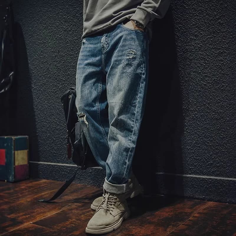 Autumn Ripped Jeans for Men Loose Fit Ins Style Plus Size Long Pants Men's Fashion Versatile Harem Pants Trendy Plus Size Menswear