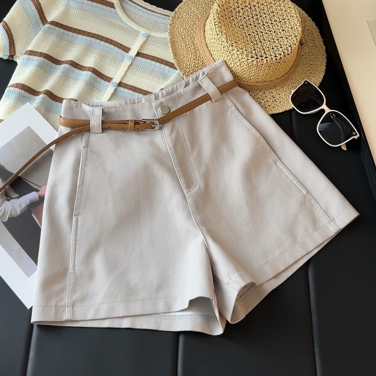 Korean-style Simple High-waist Casual Wide-leg Shorts for Women 2026 Summer New Trendy Slimming Versatile Suit Pants