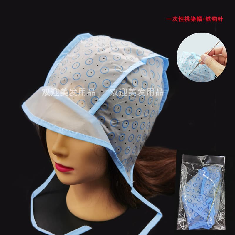 Factory direct sales of hair dyeing tools, highlighting caps + crochet hook set, hair dyeing, hair treatment, and punching caps for hair styling.