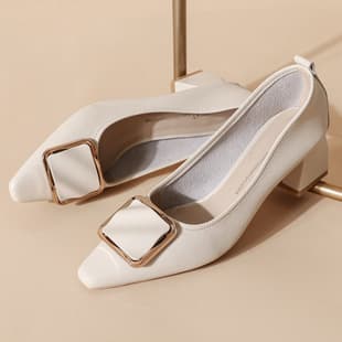 5888-3 Genuine Leather Chunky Heel Single Shoes for Women Mid Heel Square Toe Low Heel Soft Sole Fairy Style Grandma Shoes Evening Wind Work Shoes