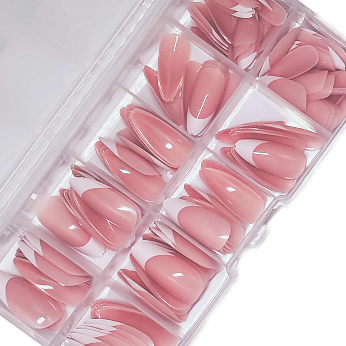 Medium-Long Almond Press-On Nails Pink French Tip 120PCS Press-On Nails European American Pure Desire French Style Cross-Border Hot Sale