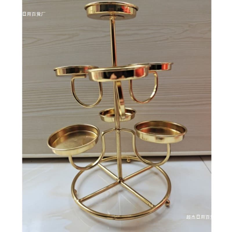 Multi-layer Butter Lamp Stand with Three-Tier Seven-Star Design, Lotus Flower Lamp, Yellow Silk Butter Lamp Holder for Offerings