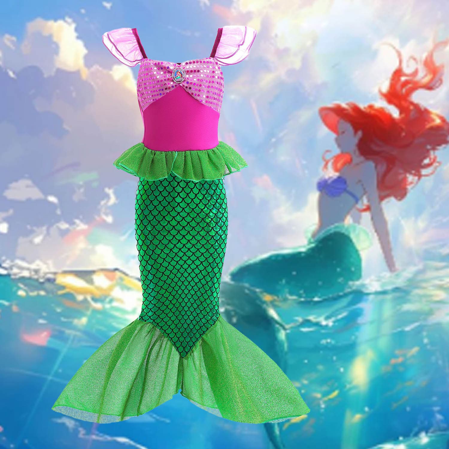 2022 Halloween Girls' Mermaid Vest Dress, Stylish Sleeveless Princess Dress, Long Dress