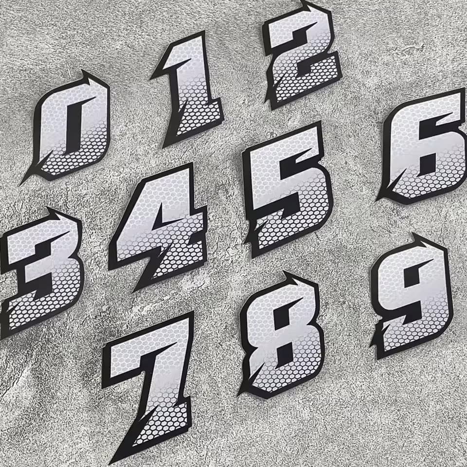 Car Black and White Number Stickers Team Decals Racing Motorcycle Competition Event Numbers Reflective Decals