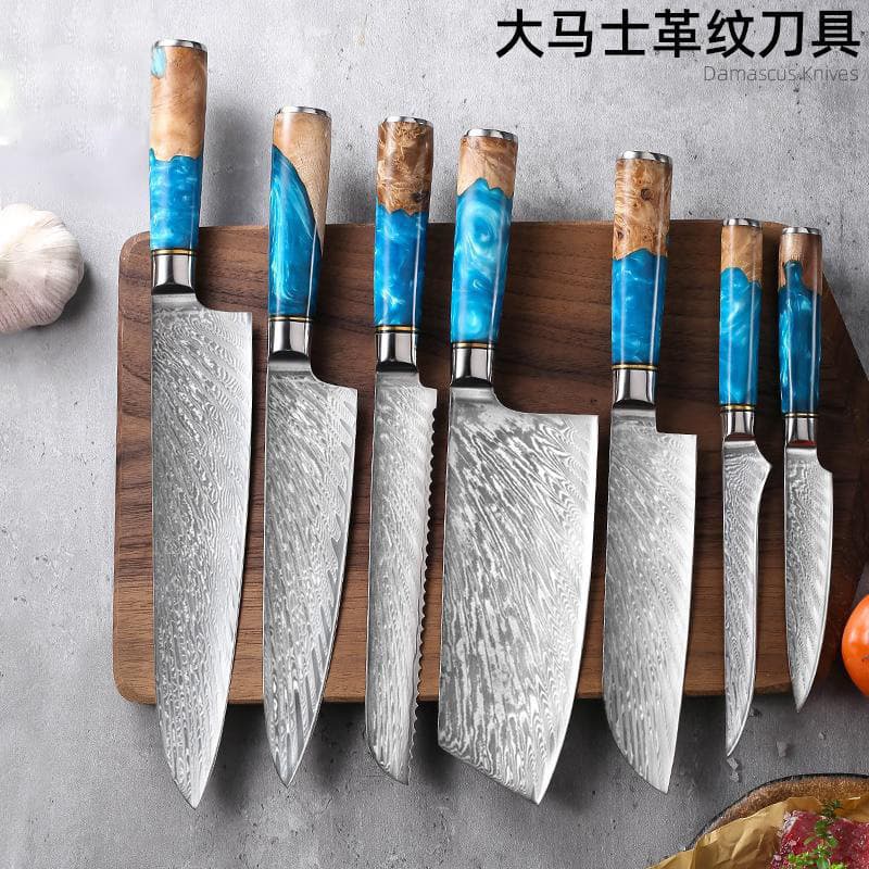 Amazon's best-selling chef's knife VG10 steel Damascus resin handle set stainless steel chef's meat cutting knife