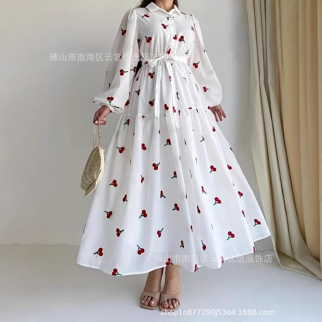 2026 French Vintage Gentle Style V-Neck Puff Sleeve Floral Dress for Women Summer Ethnic Style
