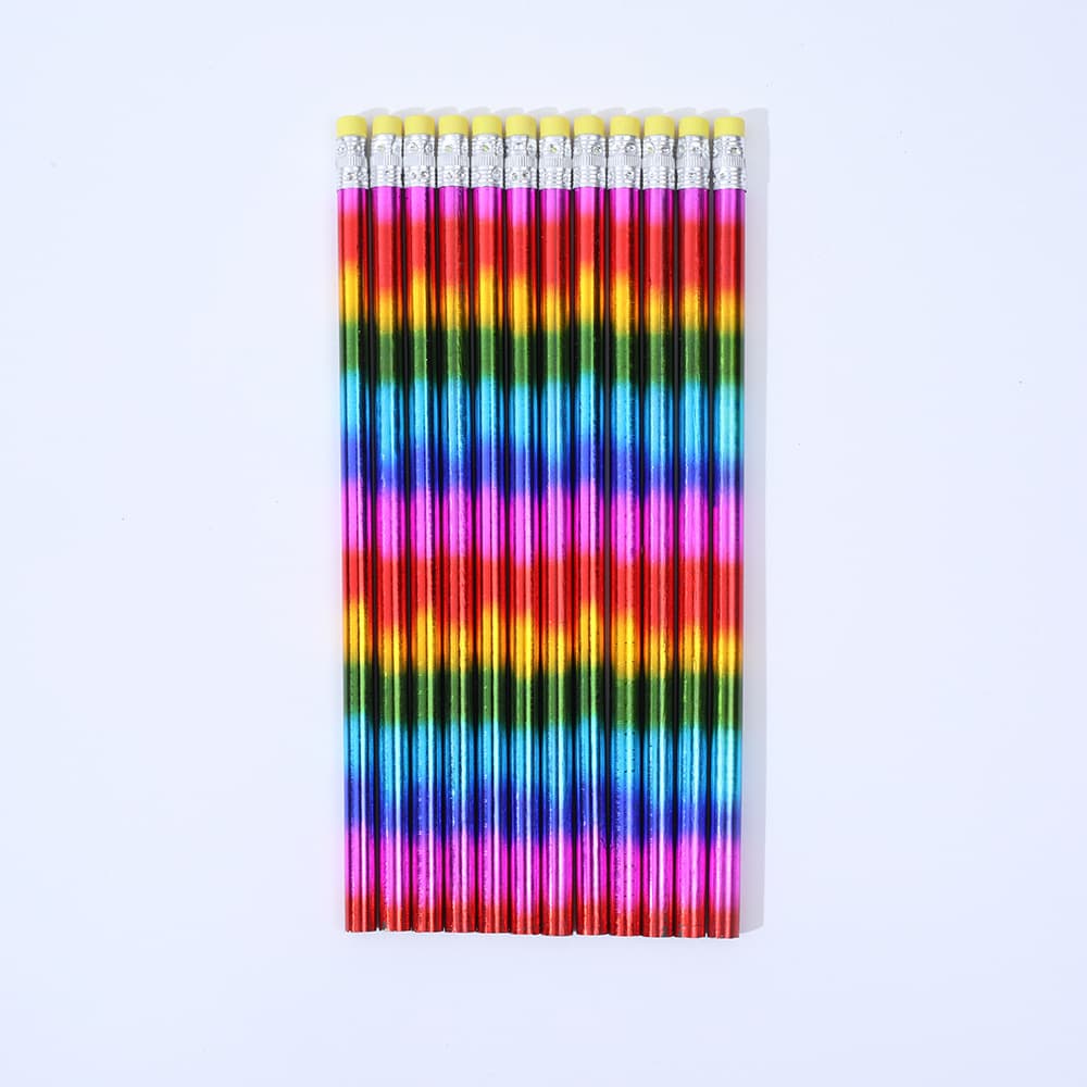 Laser pencil round rod rainbow pencil HB student children's leather pencil creative pencil wholesale spot foreign trade