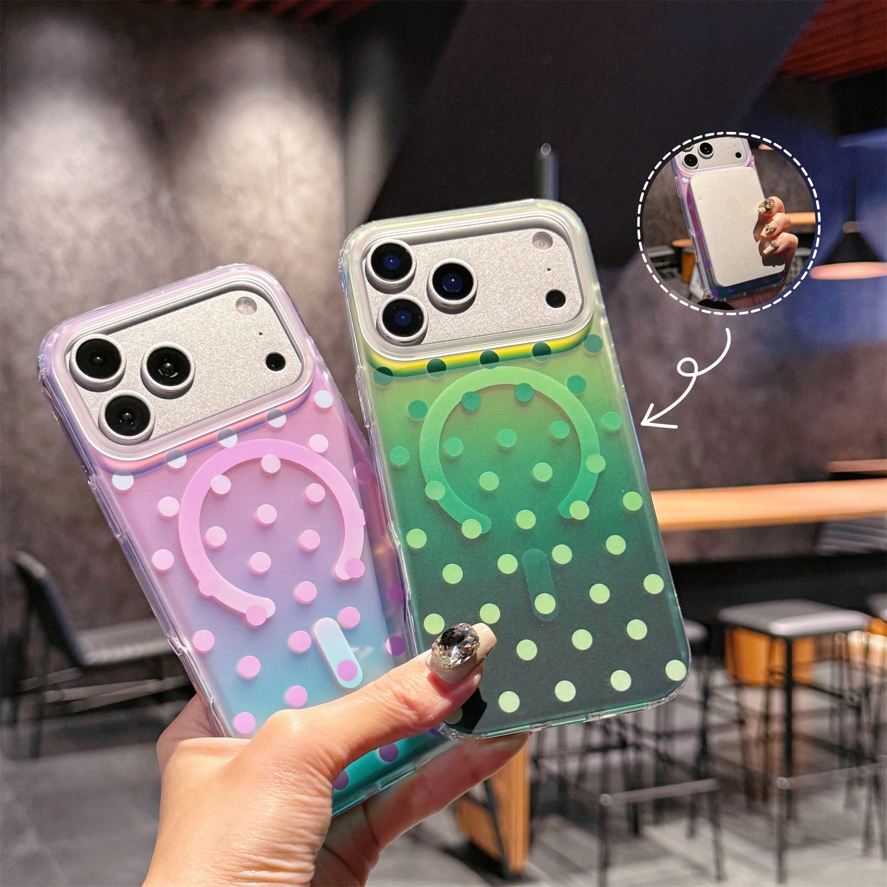 Compatible with iPhone 17 Pro Max Case Apple 16 Laser Gradient Dot Magnetic 15 PRO Protective Cover