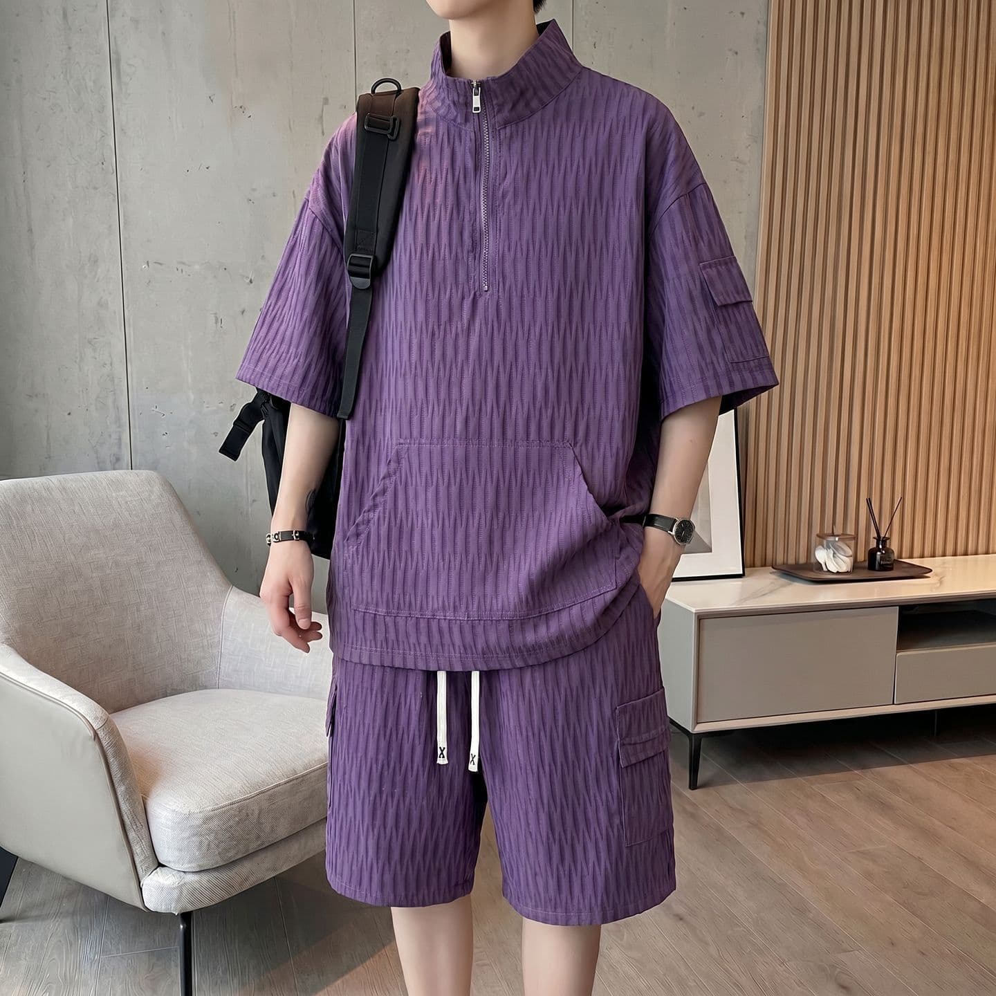 2026 Plus Size Fashion Shirt and Shorts Set Men's New Summer Casual Quick-Dry Two-Piece Set