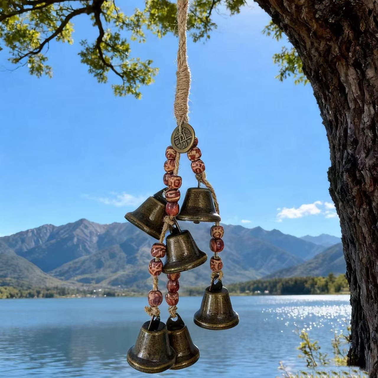 Christmas hot selling holiday gifts flower and wood bead bells/yard blessing decorations/Witch witch blessing bells