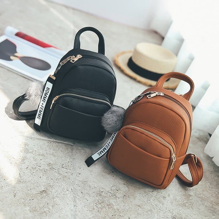 Korean Style Backpack for Women 2017 New Retro Versatile Mini Backpack Fashionable Pompom Student Bag