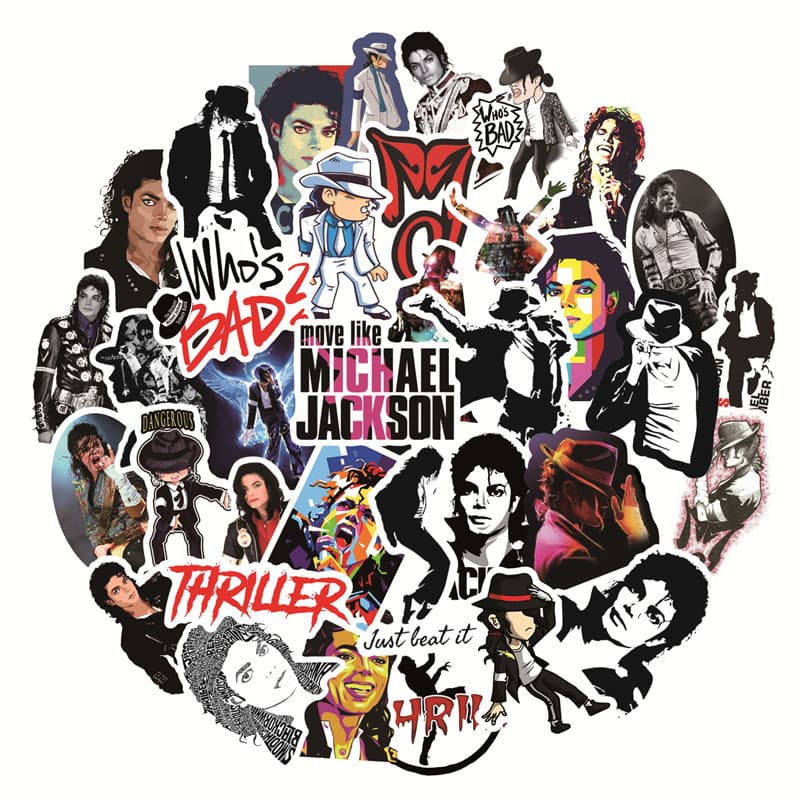 50 Michael Jackson Stickers for Water Bottles, Luggage, Laptops, Refrigerators, and Scrapbooking