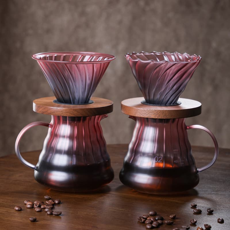 Factory Custom Glass Coffee Pot Hand Drip Pot Walnut Color Coffee Filter Drip Coffee Pot Set