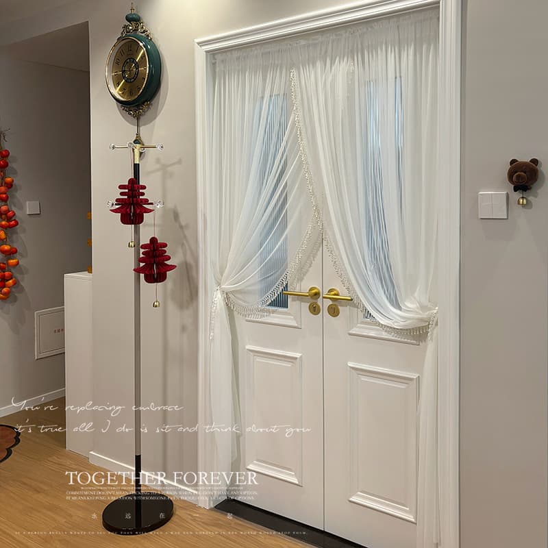 [Original Custom] French-Style Heavy Beaded Door Curtain, No-Drill Partition Sheer Curtain, Arched Door Atmosphere Privacy Sheer Curtain