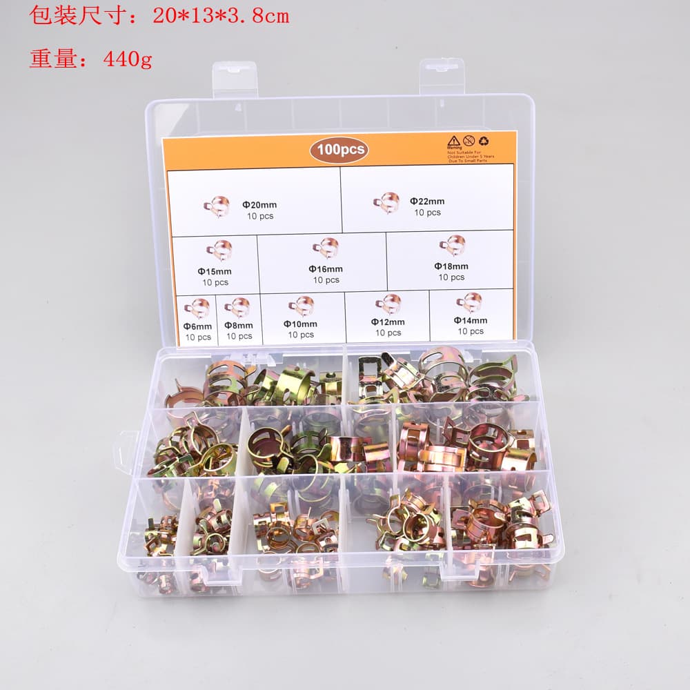 100-piece spring hose clamp color zinc-plated clamp throat suit cross-border hot sale KG10