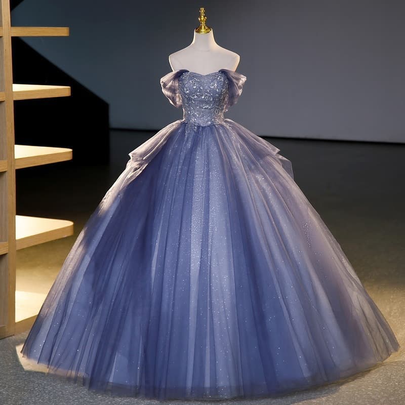 One-Shoulder Art Exam Dress Cross-Border Tulle Skirt Student Performance European and American Colorful Tulle Host Evening Gown