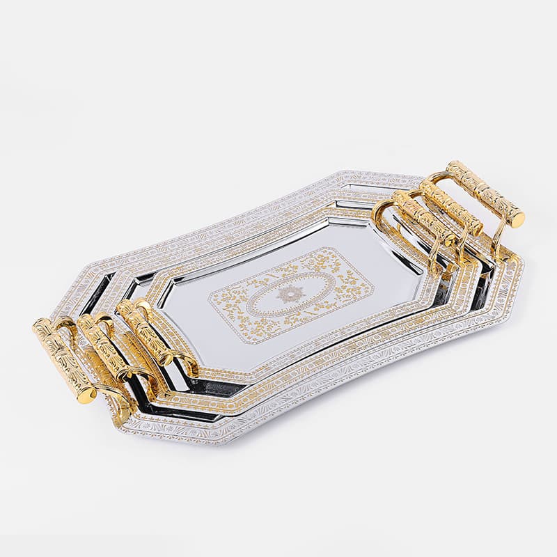 European-style gold carved stainless steel fruit tray dessert hotel tray cafe western restaurant fruit pastry plate