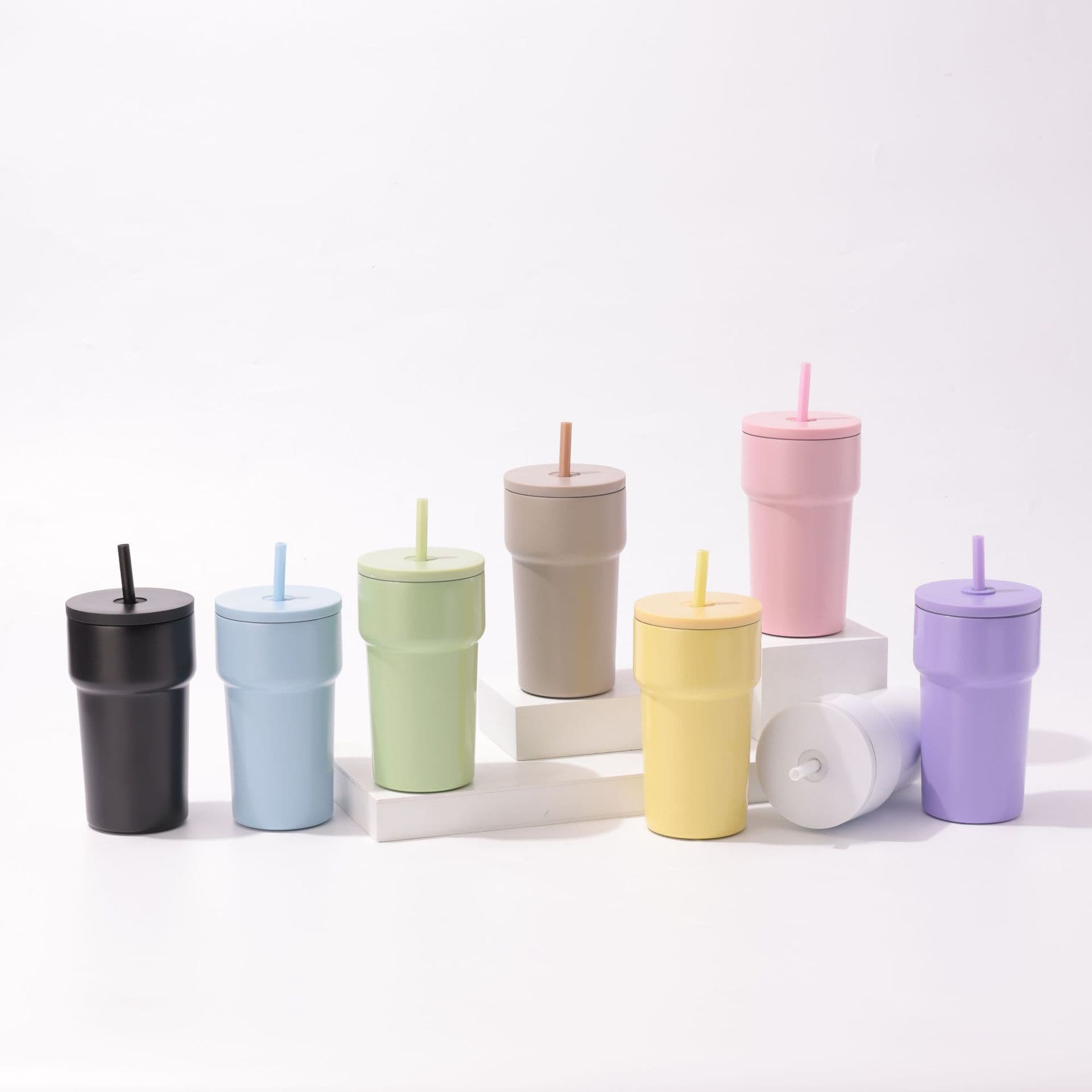 Cross-border High Appearance Straw Coffee Cup 304 Stainless Steel Insulated Mug Car Ice Tumbler Outdoor Portable Gift