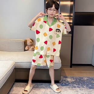 2026 New Children's Set Ice Silk Homewear Middle and Big Boy Set Children's Hot Lightweight Boy Pajamas