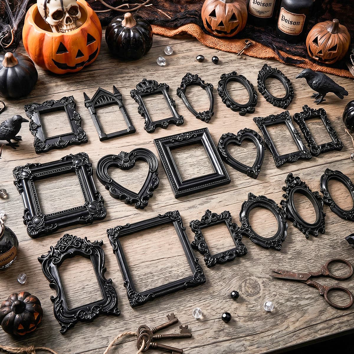Halloween Photo Black Mini Frame Vintage Baroque Relief Empty Frame Display Background Prop