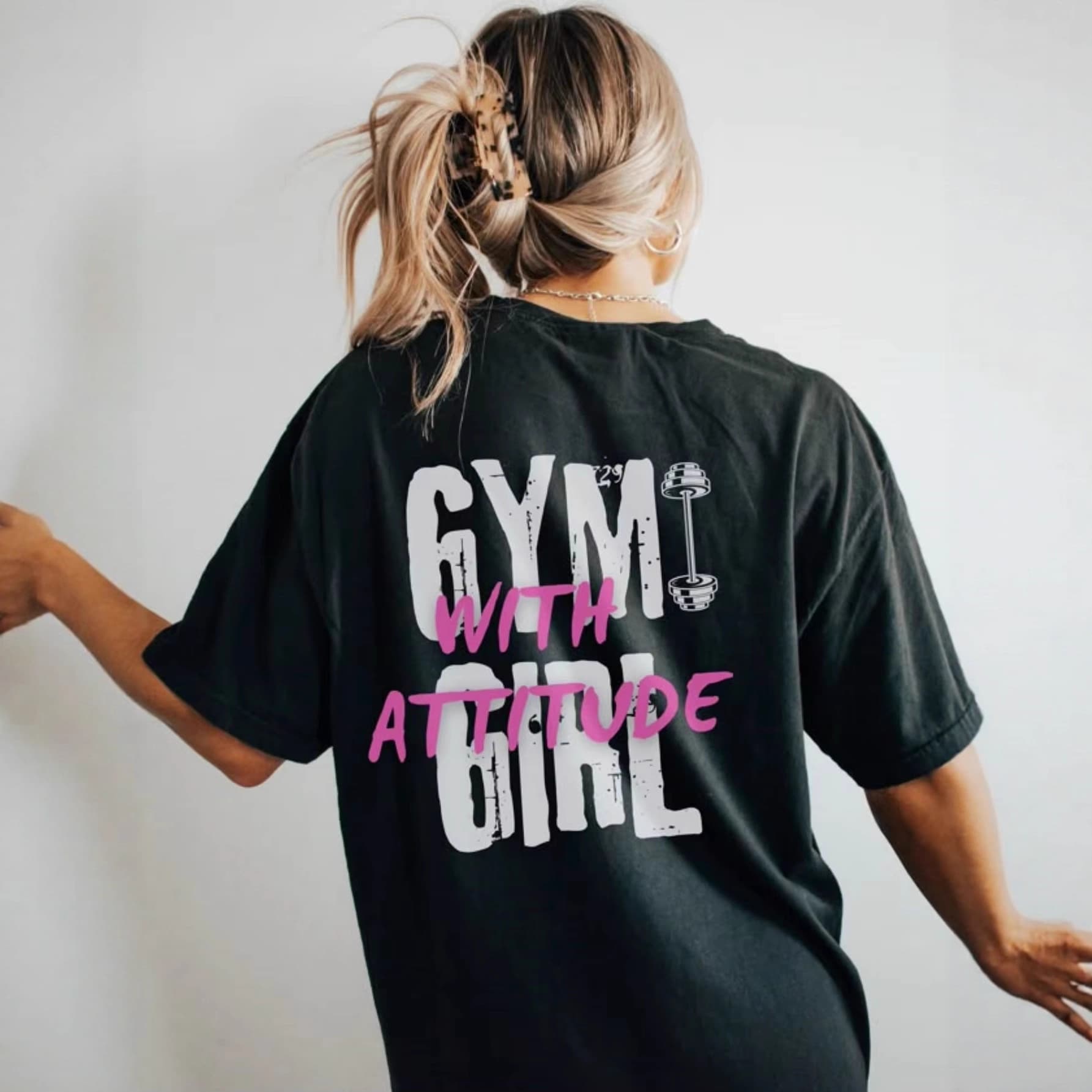 Men Women'S Gym with Attitude Graphic Tee Black Casual Knit