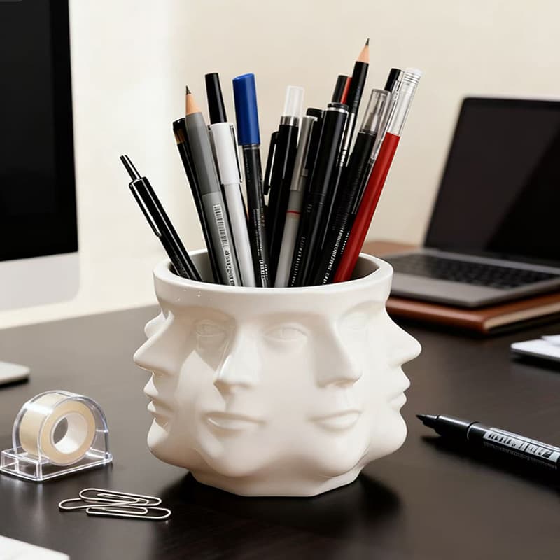 Cross-border multi-faceted face-shaped pen holder storage box office desktop high-end decorative niche artistic ornaments