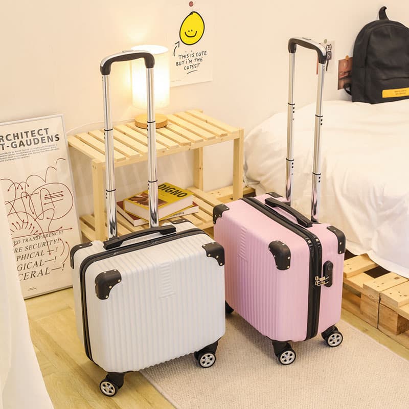 Lightweight Portable Travel Suitcase with Password Lock and Four-Wheel Rotation for Men and Women under 18 Inches Check-In Baggage Cute Leatherette