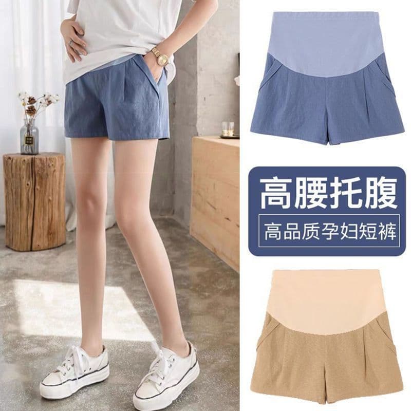 Maternity Summer Shorts Loose Casual Base Layer Pants Three-quarter Length Cotton Linen Blend Comfortable Belly Support