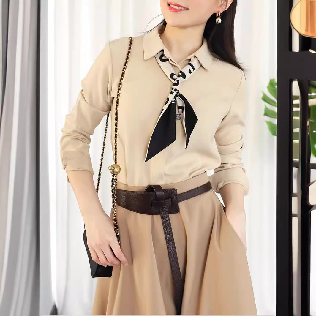 Basic Versatile Long Sleeve Blouse for Women Spring 2024 New Thick Chiffon Shirt Wanzhi
