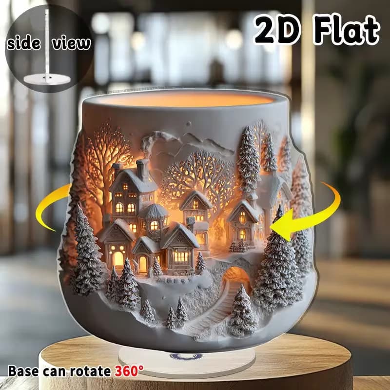 Cross-border flat printing 2D flat 360 swirling snow village desktop decoration
