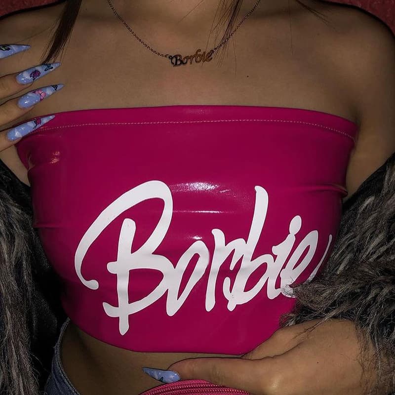 European and American style women's clothing 2025 Spring/Summer new style PU leather printed one-shoulder sexy bandeau top for export wholesale