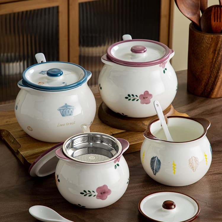 Double-handled Ceramic Lard Pot, Heat-resistant Food-grade Home Use with Filter, Large Capacity High Aesthetic Chili Oil Jar