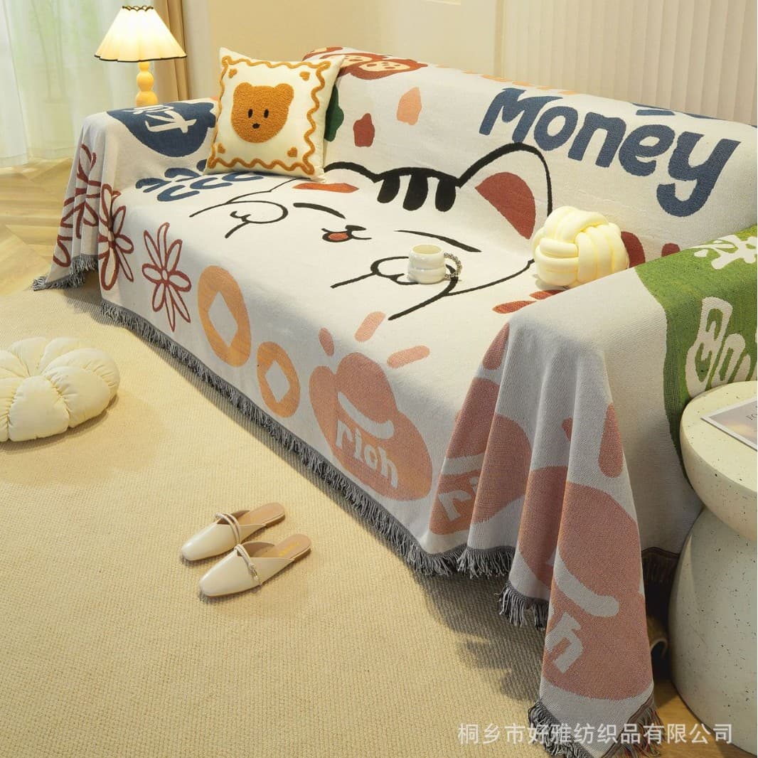 Nordic Style Universal Sofa Cover Slipcover Four Seasons Cushion Non-Slip Sofa Cloth Cartoon High-End Anti-Cat Scratch