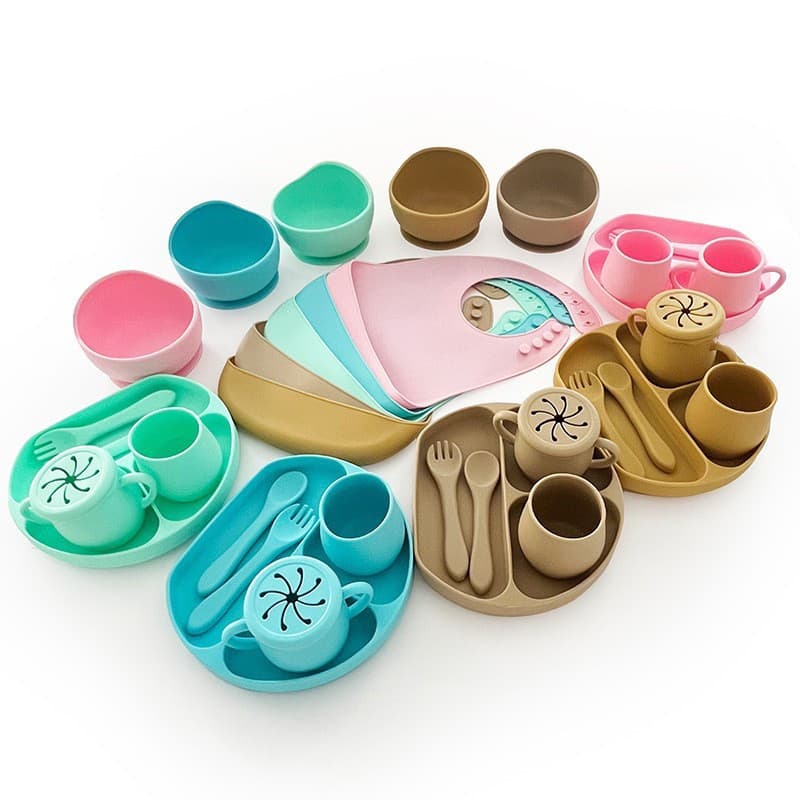 Silicone Plate 5-Piece Set Suction Cup Round Kids Plate Three-Compartment Divided Plate Baby Food Bowl Kids Plate Set