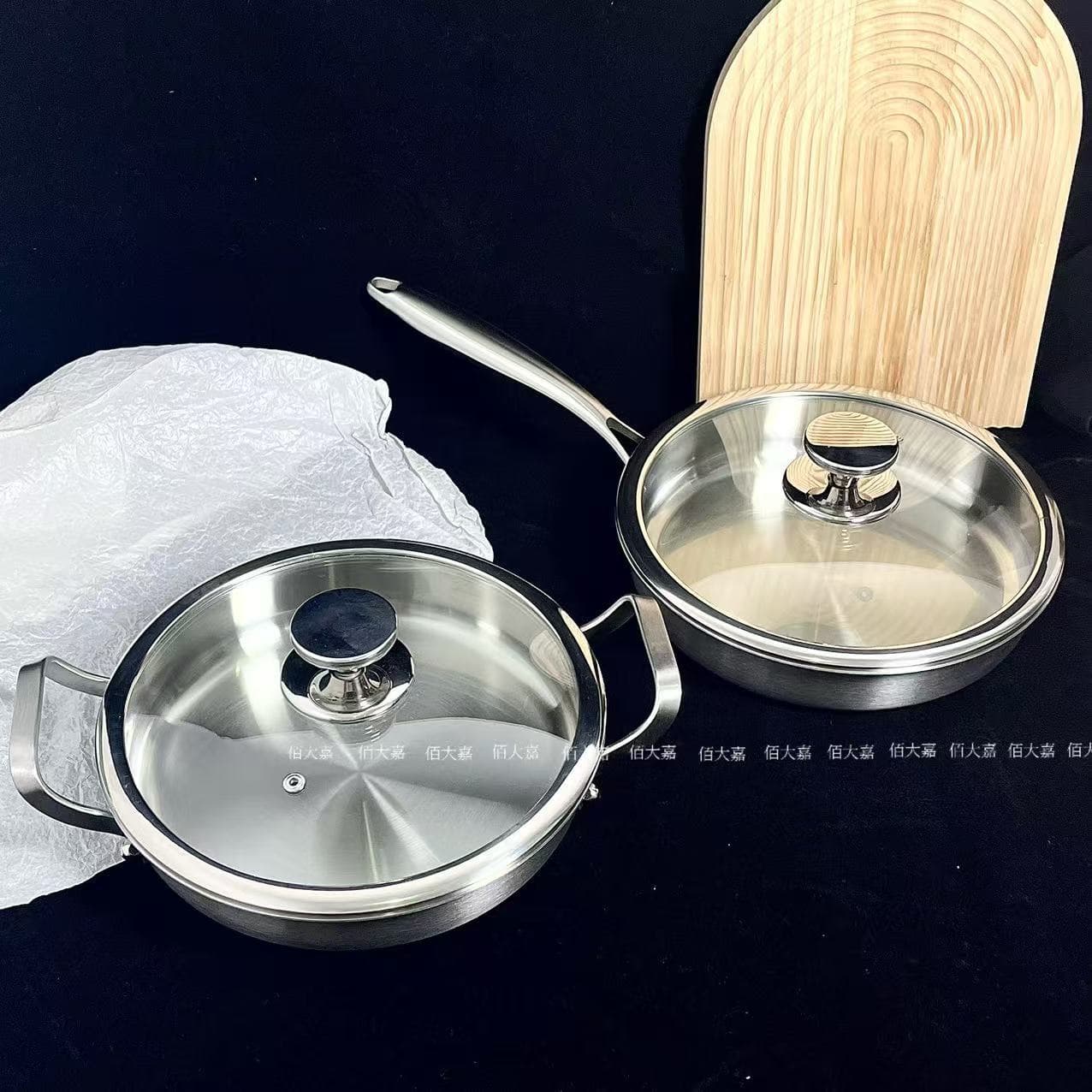 Stainless Steel Frying Pan Non-Stick 304 Uncoated Flat-Bottomed Pan with Lid, Thickened Three-Layer Steel Pan for Frying Steak, Universal Round Frying Pan
