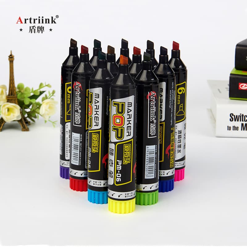 Refillable Oil-Based POP Mic Pen 6mm for Students Poster Graffiti Marker Pen 12 Colors Advertising Large Head Marker Pen