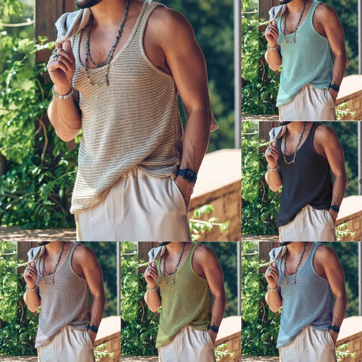 Foreign trade European and American casual versatile sling I-shaped sports vest men's casual men's solid color knitted vest men's style