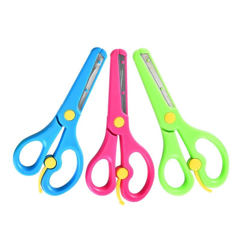 Factory Direct Supply Plastic Scissors for DIY Handcraft, Cartoon Edge-Bound Scissors with Spring Mechanism