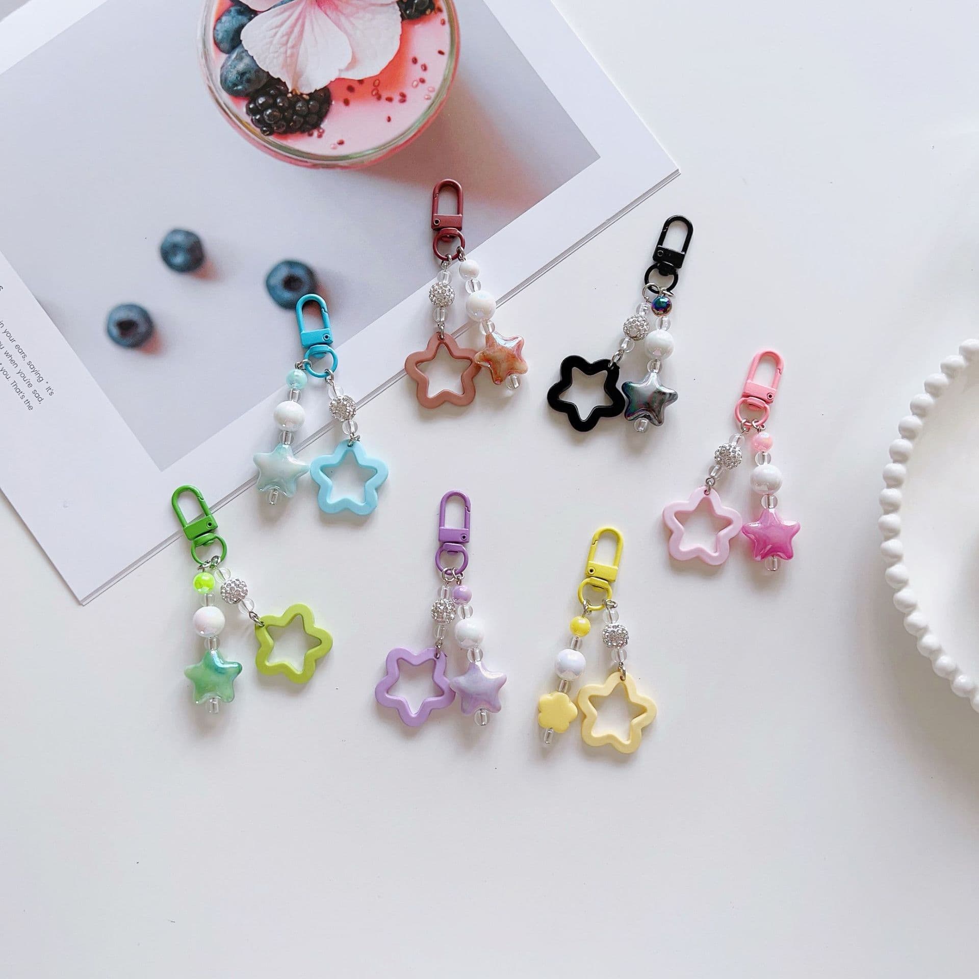 New Keychain Pendants Colorful Star Painted Bell Accessories Earphone Case Bag Charms