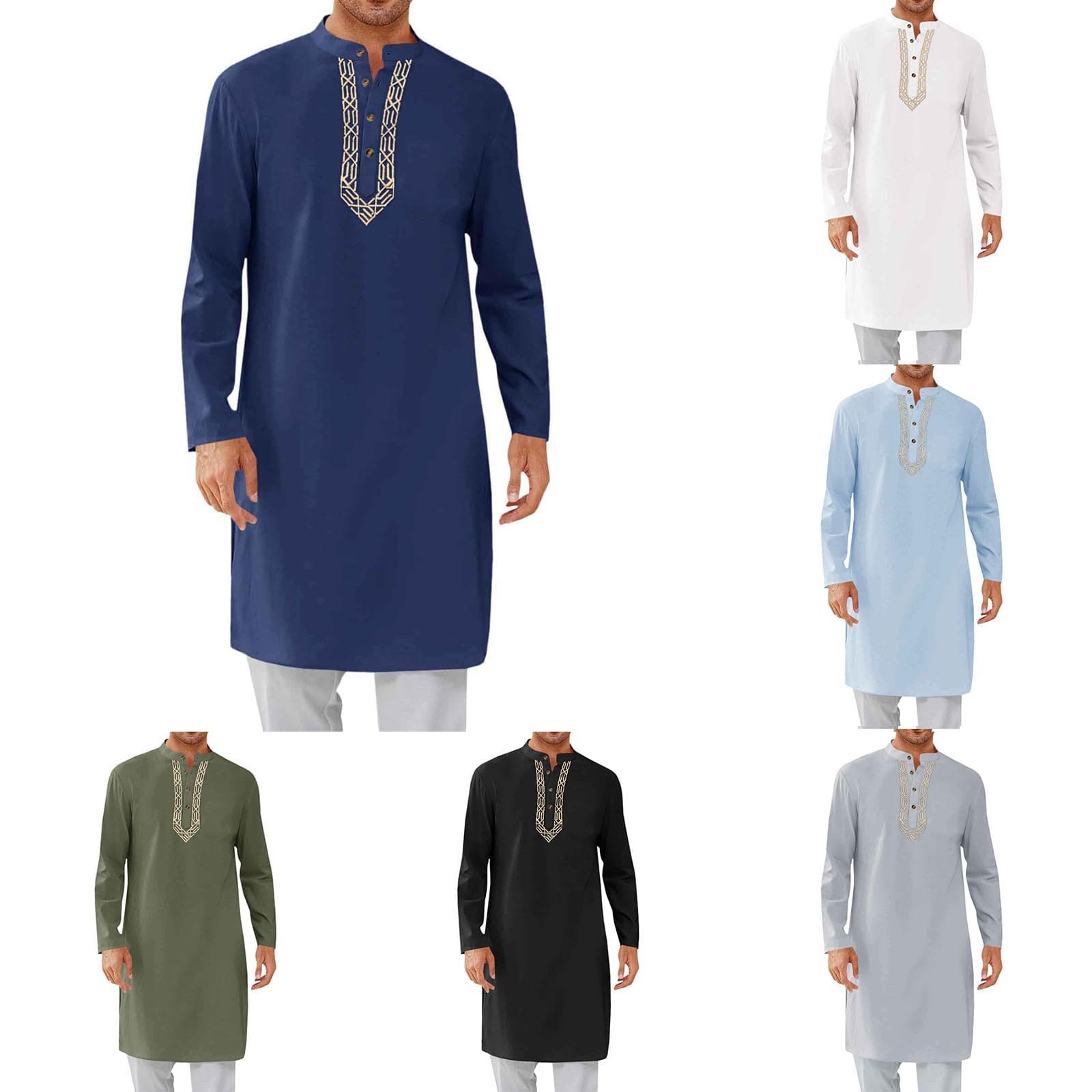 Hot-selling cross-border e-commerce AliExpress Arabic style fashionable and simple long embroidered Muslim robe for men