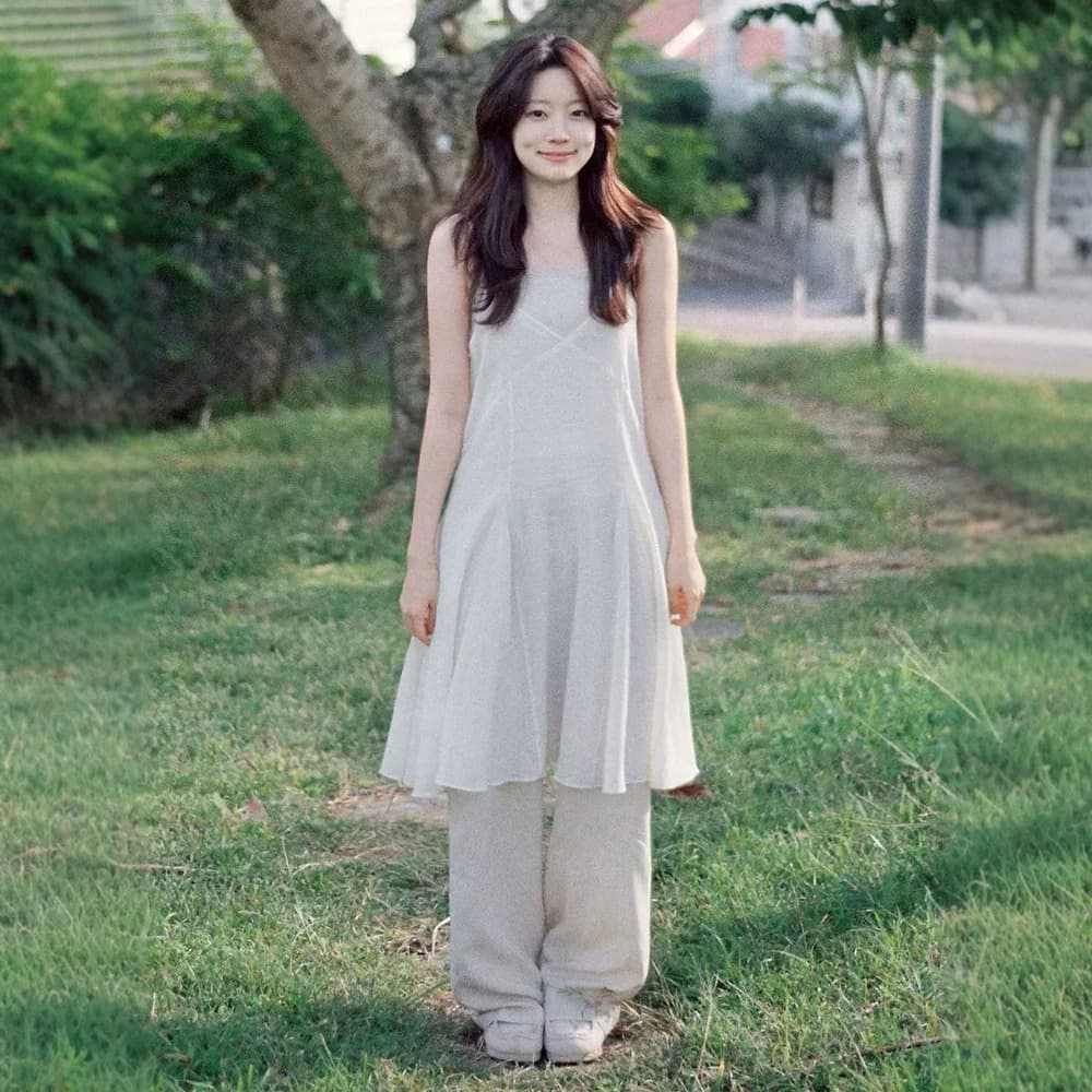 Current H Korean Style Cotton Linen Tencel Casual Pants Women's Summer High-Waist Elastic Waist Wide-Leg Drape Relaxed Fit snugno*k