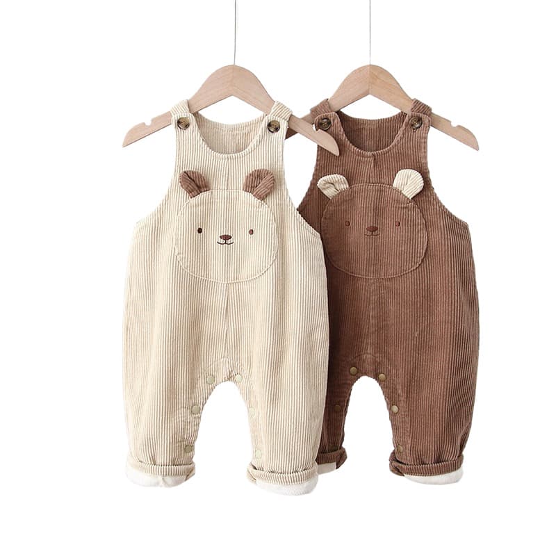 ins new autumn and winter plus velvet overalls for boys and girls cute bear corduroy overalls trousers warm pants