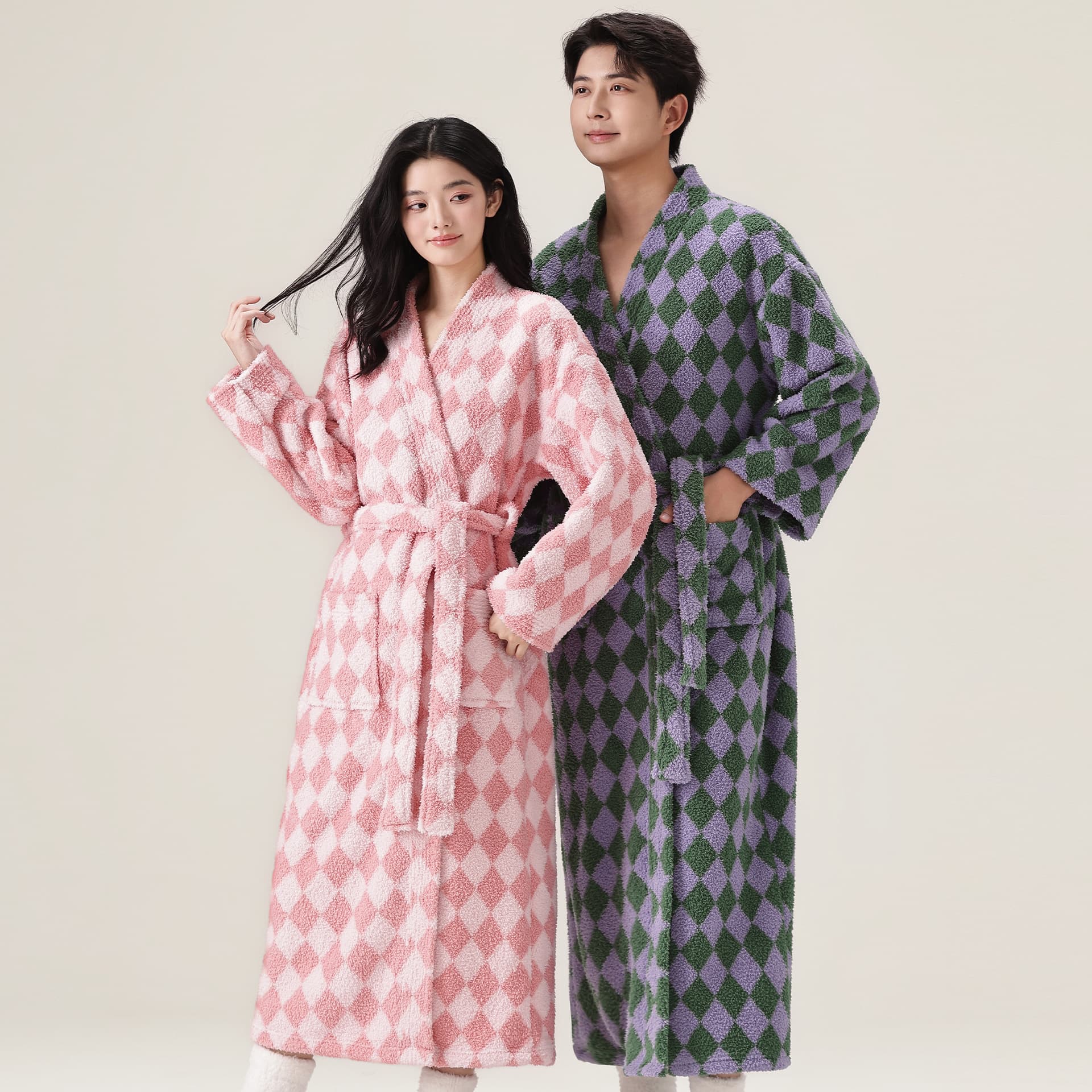 In-Stock New Women's Winter Flannel Thickened Half-Velvet Couple's Bathrobe Coral Fleece Loungewear