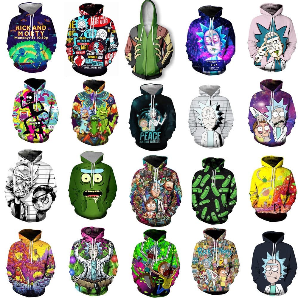 New Export 3D Digital Print COS Rick and Morty Anime Hoodie for Men, Cross-border Supply for Europe and America